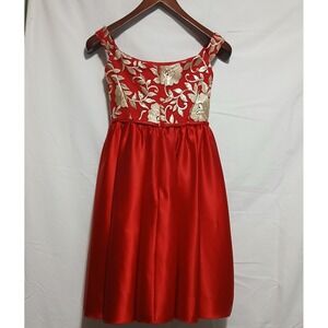 Fifteen Roses Party Dress‎ Gold Floral Applique Fit & Flare Red Size 2